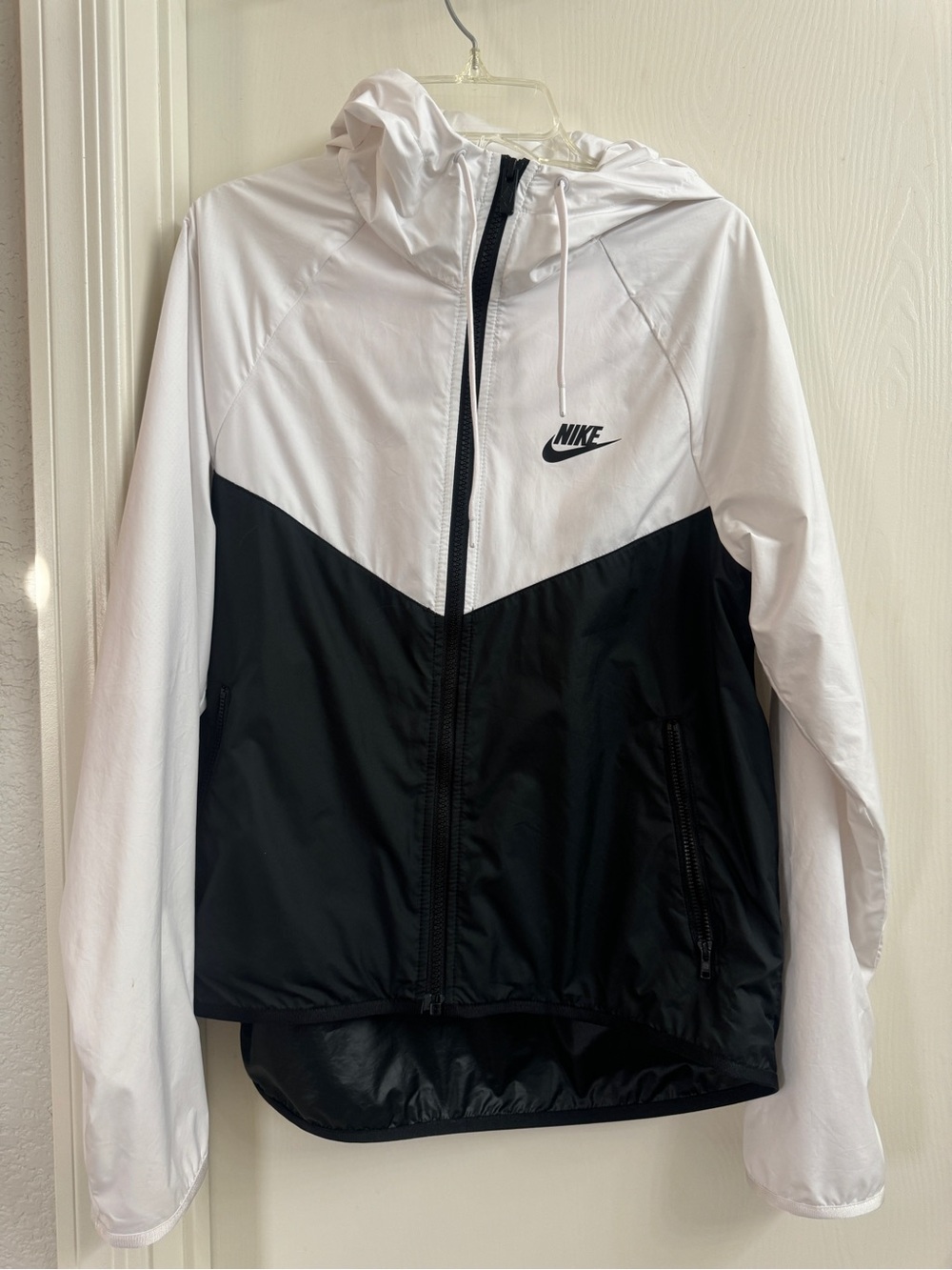 Nike Black and White Colorblock Hooded Bomber Jacket